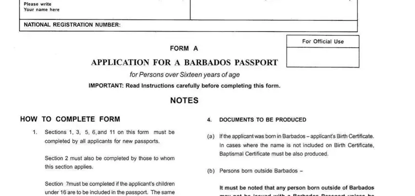 Stage number 1 for submitting barbados passport renewal form online