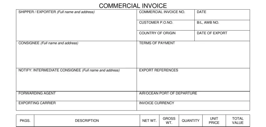 Step number 1 in filling in invoice exporter any