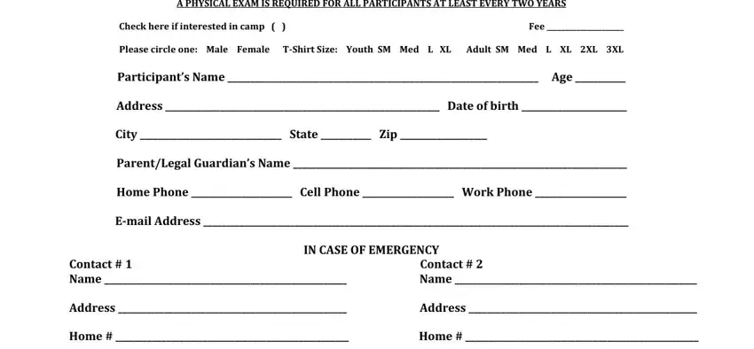 Step number 1 in filling in basketball registration form template