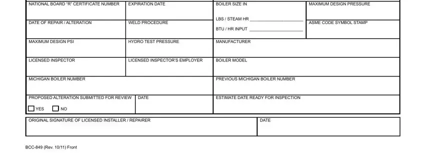 Writing section 2 of csd 1 boiler inspection form