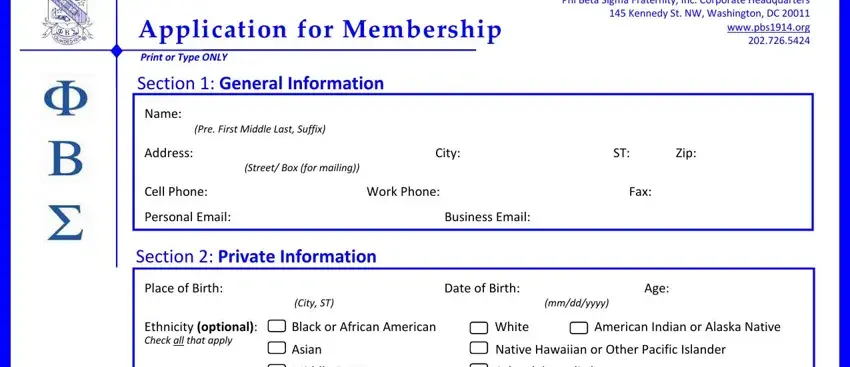 Completing section 1 in zeta phi beta application form