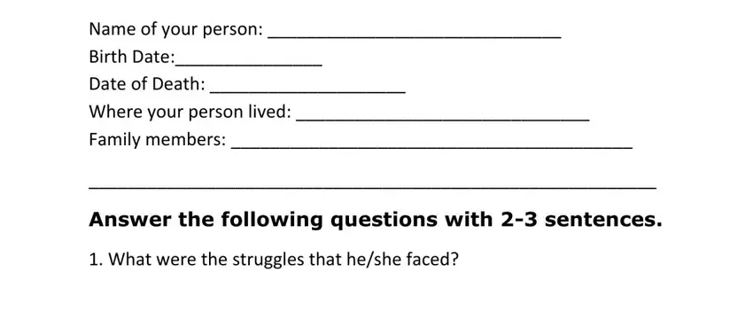Where your person lived , Date of Death , and Answer the following questions in cereal box book report