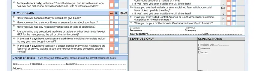 IN CAPITALS, Have you ever had malaria or an, and Have you ever had a serious in donor healthcheck form