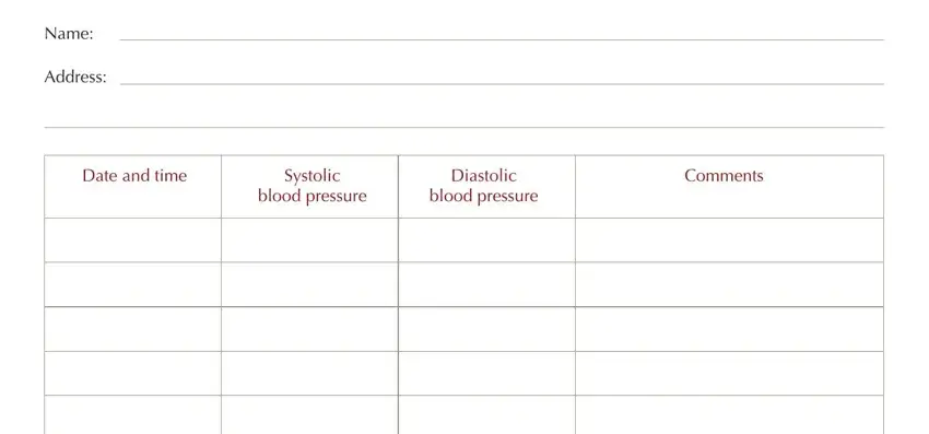 Step no. 1 for filling in is there a chart for recording blood pressure readings