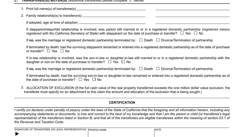 Filling out section 3 of exclusion transfer