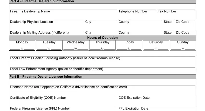 Filling out section 1 in dealer licensee coe form