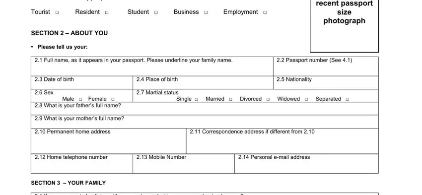 Filling out section 1 in british virgin islands visa application form