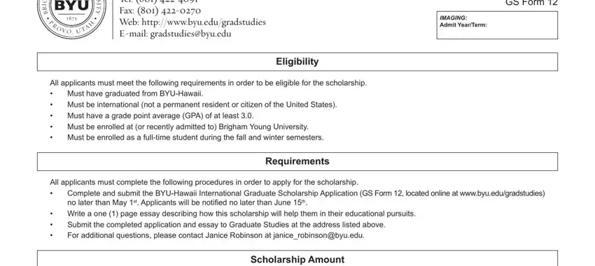 Writing section 1 of Byu Gs Form 12