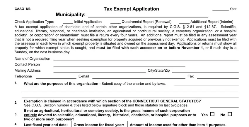 Completing segment 1 of caao m3 rev 2015 tax exempt application