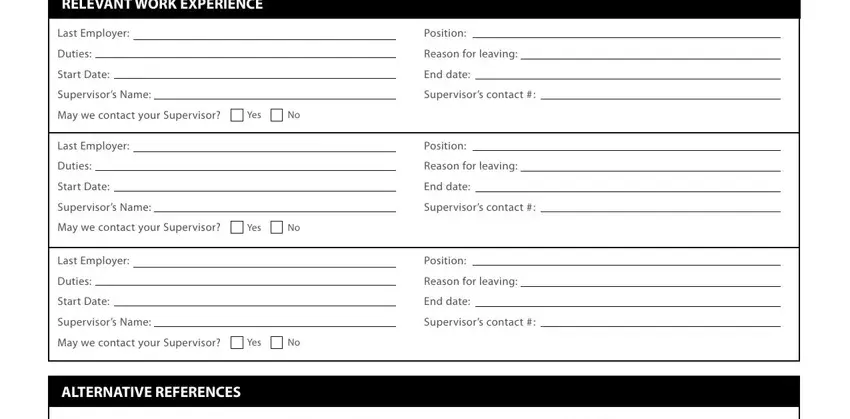 Duties, RELEVANT WORK EXPERIENCE, and Duties in cactus club applcqation form