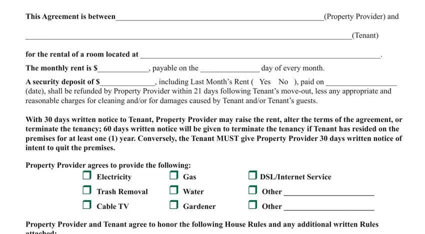 Completing part 1 of room rental agreement