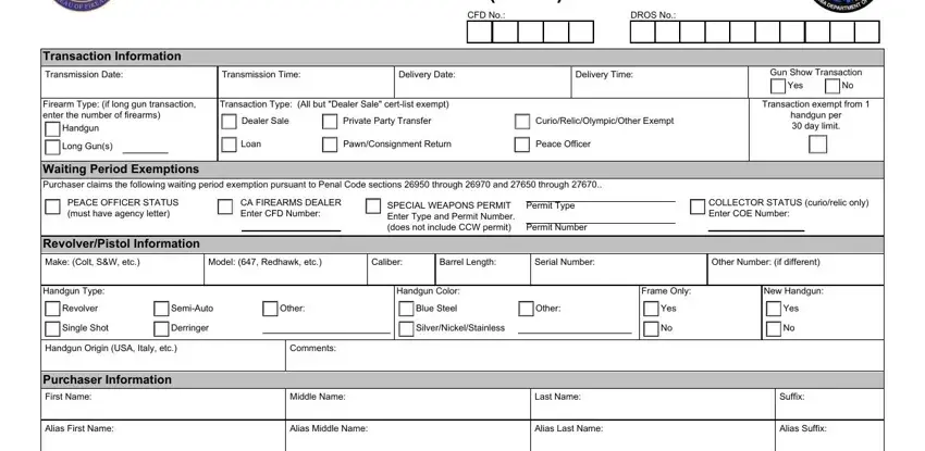 Filling out part 1 in california dros form