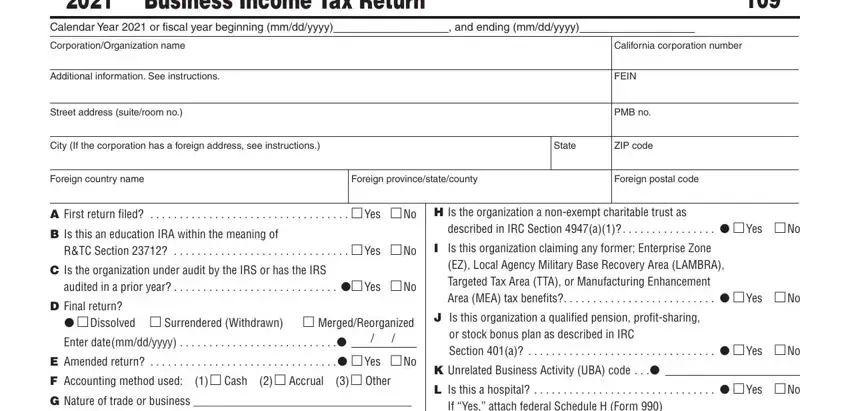 Writing part 1 of franchise tax board form 109