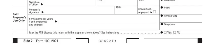 Stage number 5 of filling out franchise tax board form 109