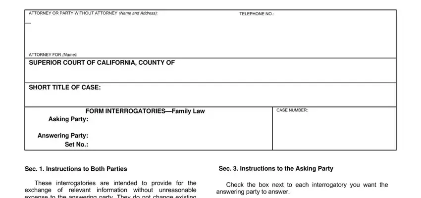 Stage # 1 of filling out California Form 1292 10