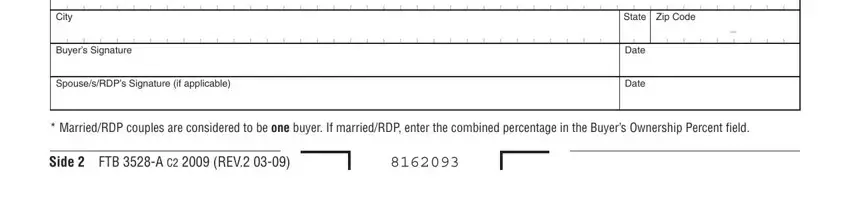 SpousesRDPs Signature if applicable, Side  FTB A C  REV , and State Zip Code inside CALIFORNIA