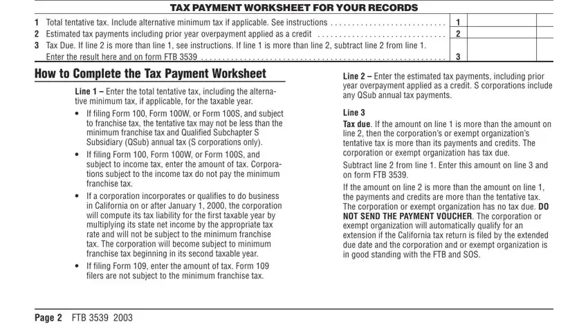 If filing Form  Form W or Form S, How to Complete the Tax Payment, and Enter the result here and on form of form 3539 ca
