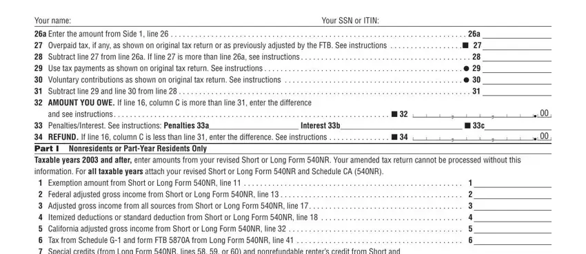 Filling out section 4 of California Form 540X