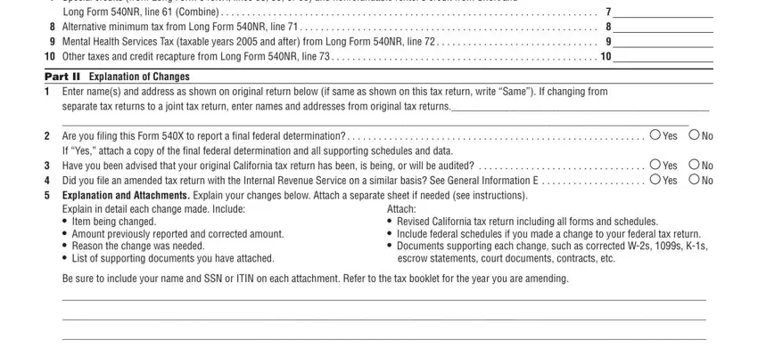 Filling in section 5 of California Form 540X