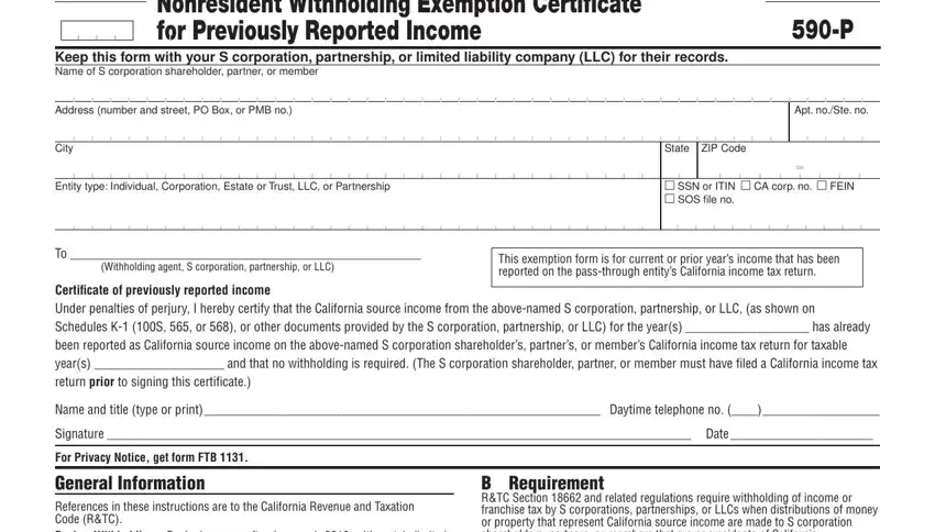 Filling out part 1 of California Form 590 P