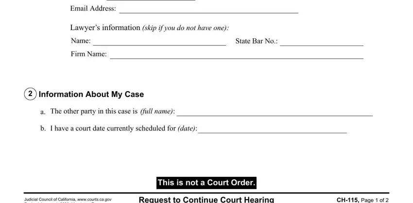 Completing part 2 of ch115 court form
