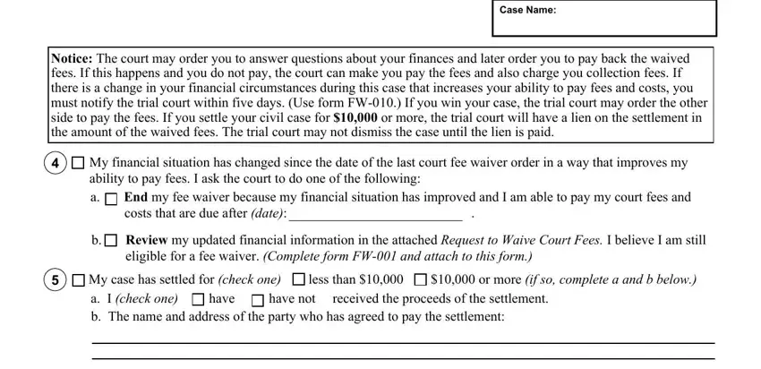 Case Name, b Review my updated financial, and Notice The court may order you to of form settlement fw template