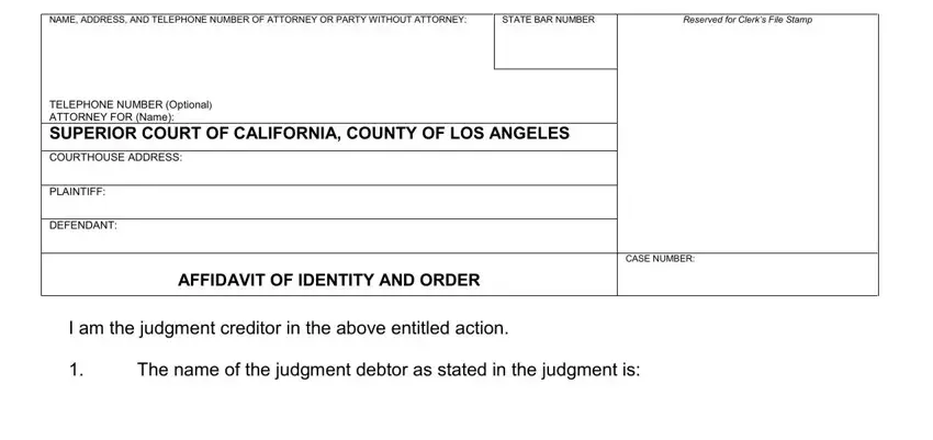 Filling out section 1 of los angeles affidavit identity