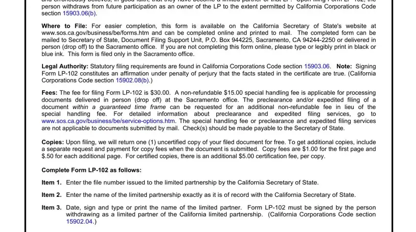 California Form Lp 102 completion process explained (portion 1)