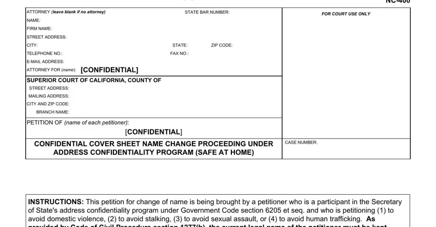 Stage # 1 for filling in California Form Nc 400