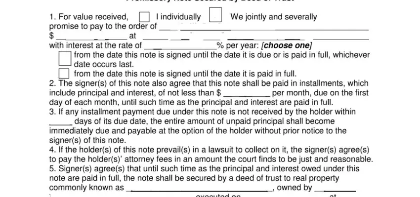 promissory note secured by deed of trust conclusion process outlined (portion 1)