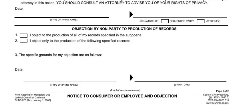 Stage # 2 of completing ca objection form online