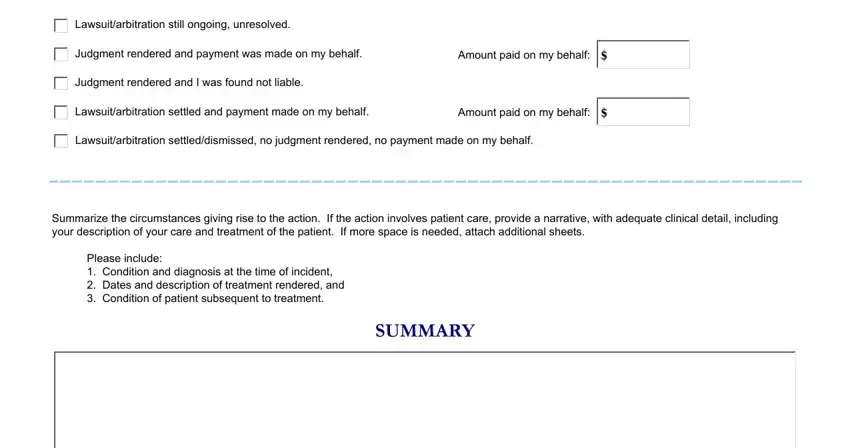 Amount paid on my behalf, Lawsuitarbitration, and SUMMARY in 2012