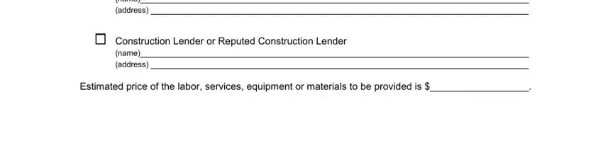  Construction Lender or Reputed, name address , and name address  in california notice private
