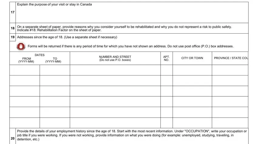 Stage # 3 in filling in form canada imm 1444 fill online