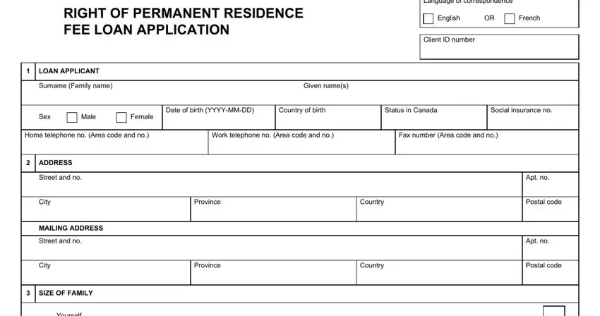 Part # 1 for filling in Canada Form Imm 5349