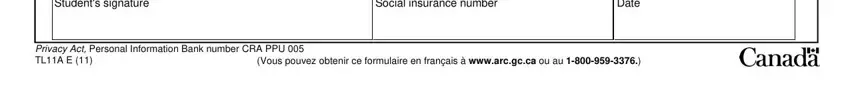 Social insurance number, Date, and Students signature in tl11ae