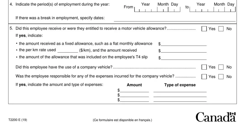 Filling out section 2 in cra form t2200