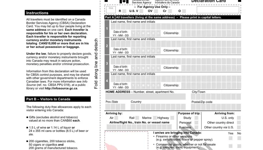 The way to fill out canada custom form portion 1