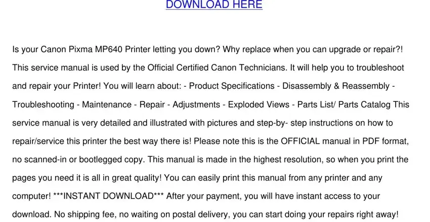 Step no. 1 in completing Canon Mp640 Manual Form
