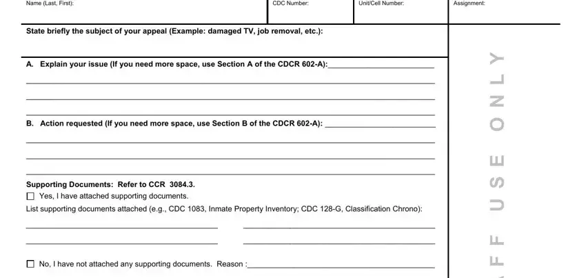 Part no. 1 in filling in cdcr forms