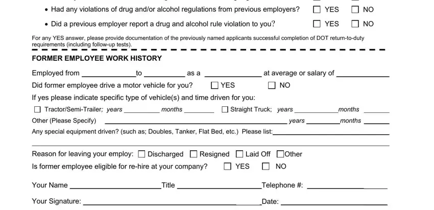 driver employment verification form writing process described (portion 2)