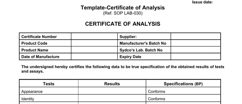 Tips on how to fill out of form certificate analysis stage 1