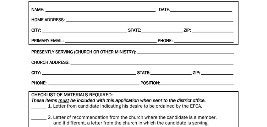 Writing segment 1 in fill in certificate of ordination