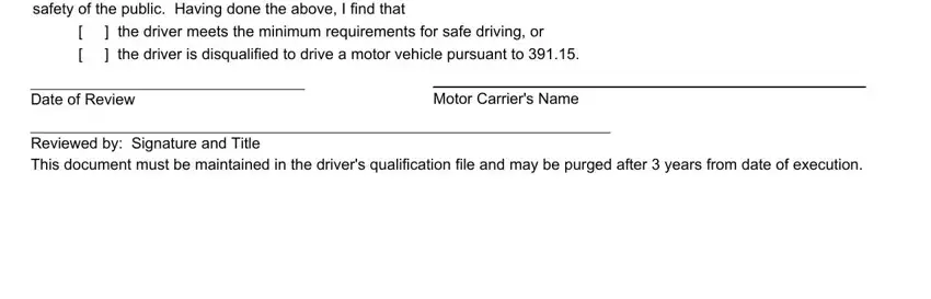 the driver meets the minimum, This day I reviewed the driving, and Reviewed by Signature and Title of motor vehicle drivers certification of violations