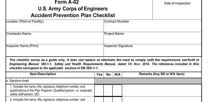 Step number 1 of filling in usace accident prevention plan template