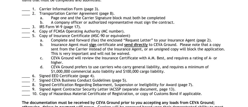 Part no. 1 of submitting ceva carrier packet