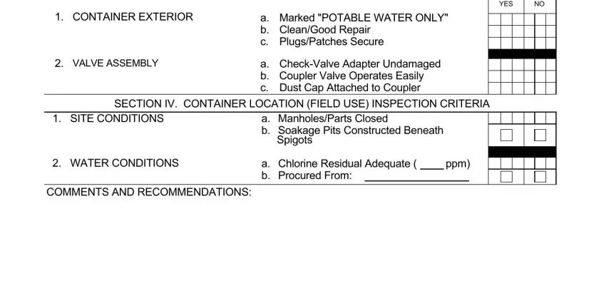 a b c, CheckValve Adapter Undamaged, and SECTION IV CONTAINER LOCATION inside water buffalo certification