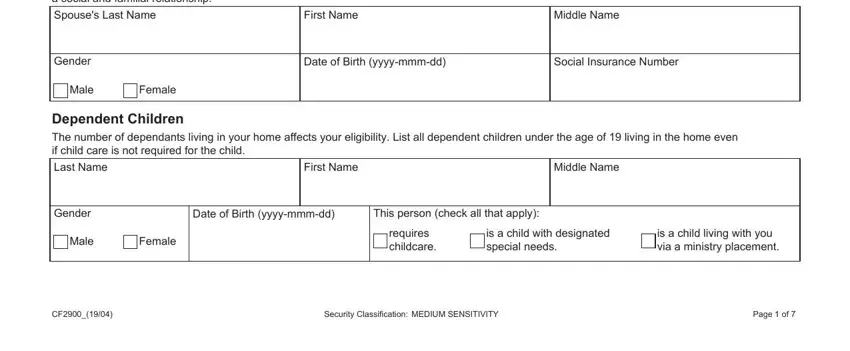 Writing part 2 in child tax benefit application form