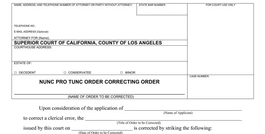 Completing segment 1 in california nunc pro order