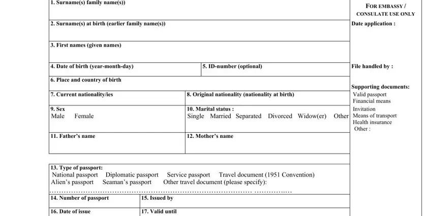 A way to fill in france visa application form step 3